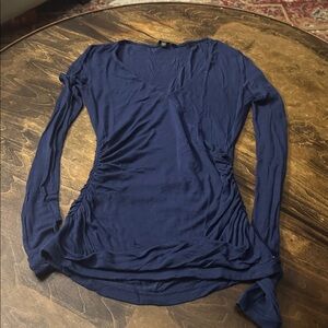 Guess Navy Blue Ruched LS Lightweight Top